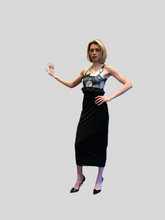 Load image into Gallery viewer, Black and White Rose Foil Sleeveless Empire Waist Dress