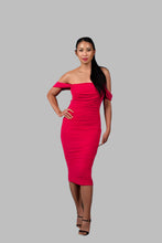 Load image into Gallery viewer, Hot Pink Chiffon Ruched Off-Shoulder Dress