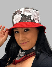 Load image into Gallery viewer, Hat: Roses and Merlot Flat Top Bucket Style