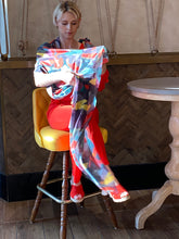 Load image into Gallery viewer, Scarlet One Shoulder Slit Sleeve Jumpsuit with Sash and Colored Leaves Scarf