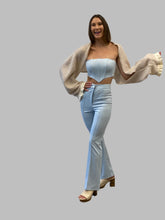 Load image into Gallery viewer, Sky Blue Corset Top and Wide-Leg Pant Set