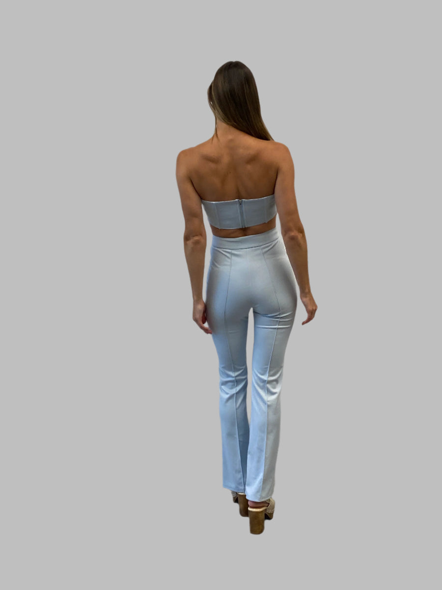 Sky Blue Corset Top & Wide-Leg Pant Set | Designer Two-Piece Co-ord |