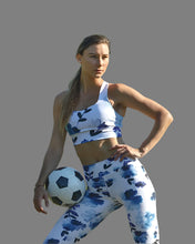 Load image into Gallery viewer, Blue Cornflower High Waist Leggings and Longline Bra Top