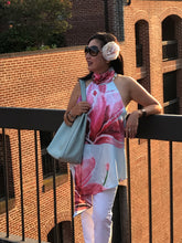 Load image into Gallery viewer, Pink Magnolia Asymmetric Halter Satin Top
