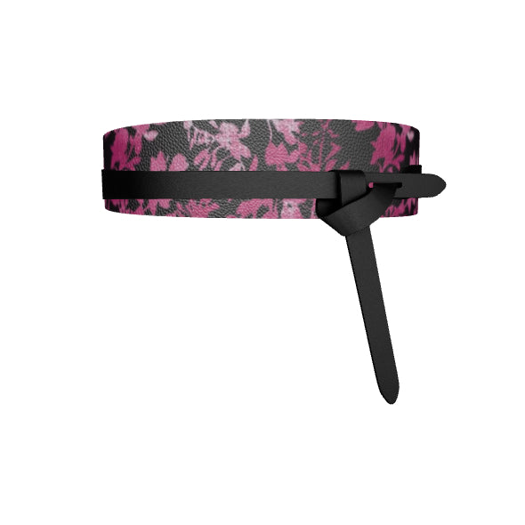 Belt: Pink Floral Leather Wrap Belt
