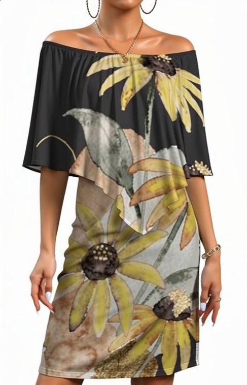 Black-Eyed Susan Off-Shoulder Shawl Dress