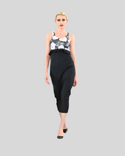 Load image into Gallery viewer, Black and White Rose Foil Sleeveless Empire Waist Dress
