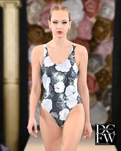 Load image into Gallery viewer, Black and White Rose Foil One-Piece Swimsuit
