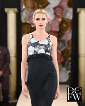 Load image into Gallery viewer, Black and White Rose Foil Sleeveless Empire Waist Dress
